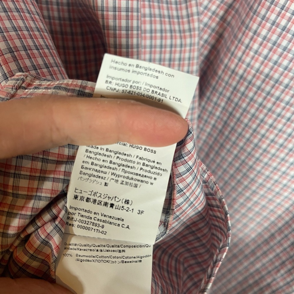 Hugo Boss Dress Shirt Mens 16 Large‎ Red Black Plaid Sharp Fit Button Up Cotton - Picture 9 of 12